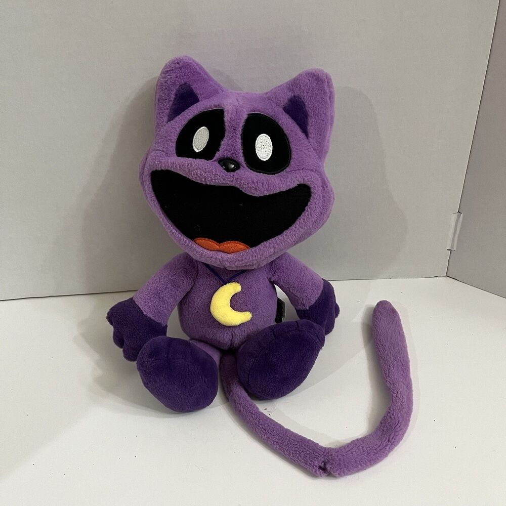 Poppy Playtime CatNap Plush 11" Sitting Purple Cat Yellow Moon Tail Flaw Read